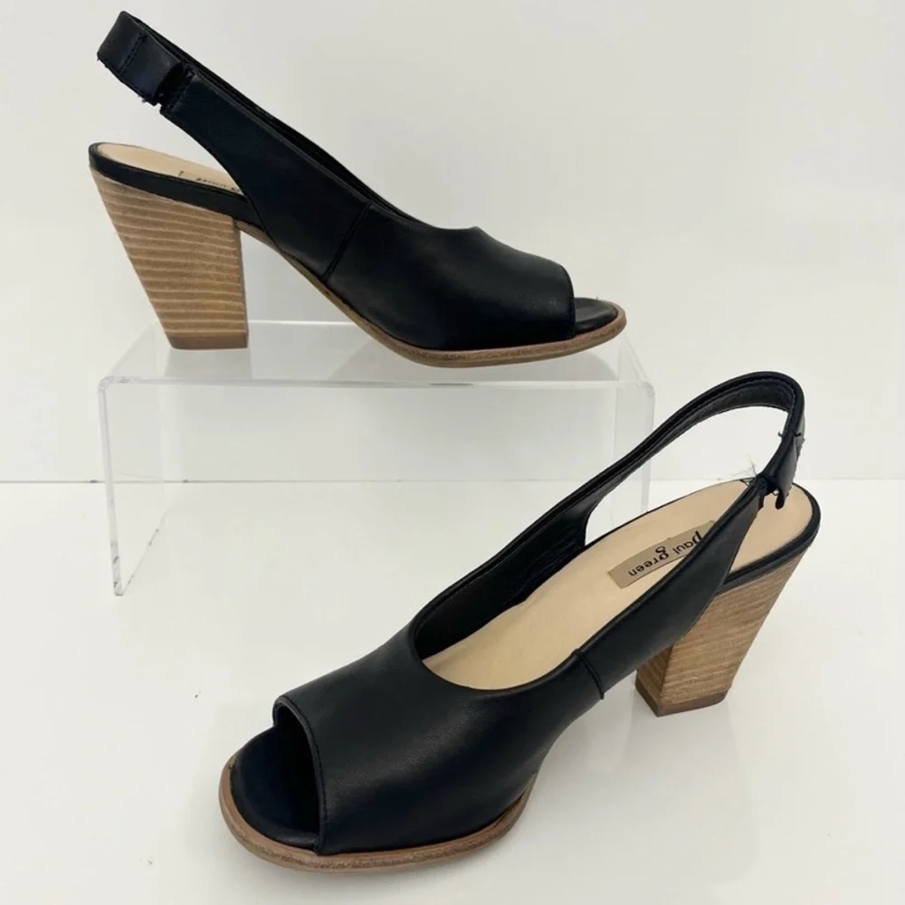 PAUL GREEN Savanah Slingback Peep Toe Leather Sandals in Black Women US 5 - Picture 4 of 13